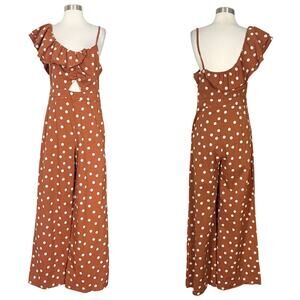 Anthropologie | Maeve Rust Orange Polka Dot White Ruffle Wide Leg Jumpsuit 8 EUC